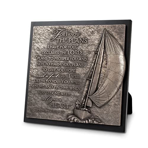 Lighthouse Christian Products I Know The Plans Hammered Bronze Tone 8.75 Inch Cast Stone Sculpture Plaque Boat - style: Know The Plans