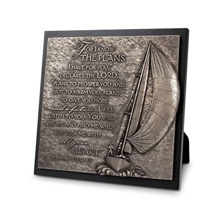 Lighthouse Christian Products I Know The Plans Hammered Bronze Tone 8.75 Inch Cast Stone Sculpture Plaque Boat - style: Know The Plans