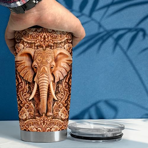 SANDJEST Elephant Tumbler 20oz Elephants Wood Drawing Stainless Steel Insulated Tumblers Coffee Travel Mug Cup Gifts for Women Men Elephant Gift for Birthday Christmas - color: Elephant