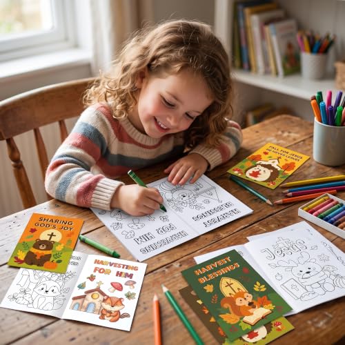 Dvbonike 24Pcs Fall Religious Animals Coloring Books DIY Color-in Pages - color: N-Fall Religious Animals