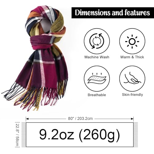 Clothirily Womens Winter Scarf, Oversized Long Blanket Plaid Shawl Wrap - color: Red Purple Lattice