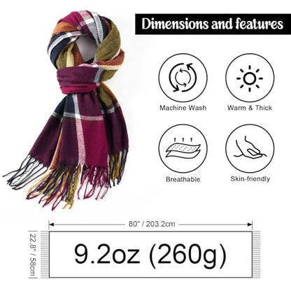 Clothirily Womens Winter Scarf, Oversized Long Blanket Plaid Shawl Wrap - color: Red Purple Lattice