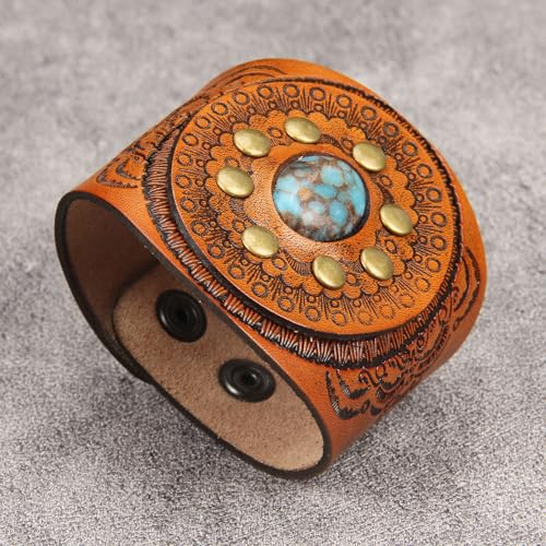 GelConnie Punk Leather Cuff Bracelet Adjustable Straps Wrap Bracelets Arm Armor Cuff Gothic Leather Wristbands for Men, Women - color: MLPB106-Brown