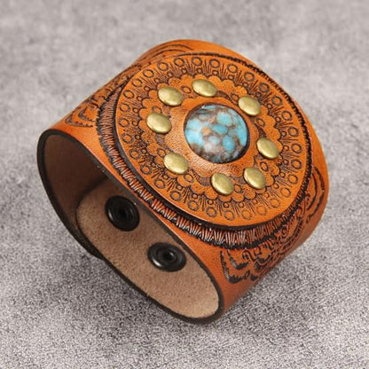 GelConnie Punk Leather Cuff Bracelet Adjustable Straps Wrap Bracelets Arm Armor Cuff Gothic Leather Wristbands for Men, Women - color: MLPB106-Brown
