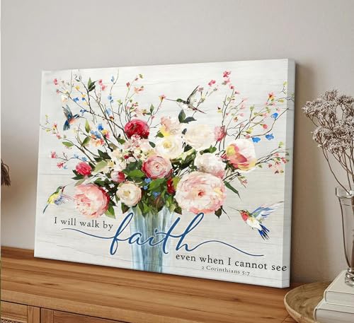 Christian Flower Wall Art Bible Verse Wall Decor Rustic Floral Scripture Canvas Paintings Inspirational Religious Picture Posters Prints Christian Faith Based Gifts for Home & Office Decor 16x12in - size: 16"L x 12"W