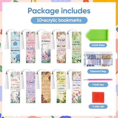 8 Pieces Christian Bible Verse Diamond Art Bookmarks 5d Christian Beaded Bookmark Acrylic Tassel Bookmark for DIY Making Beginners Adults Arts Craft Supplies (Spanish) - color: Spanish