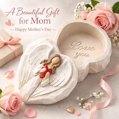 Hodao Angel Jewelry Box, Heart-Shaped Keepsake, Love You Gift for Women - color: Red Heart Angel-love You