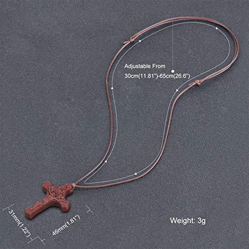 COTTVOTT Wood Orthodox Cross Pendant Necklace Christian Crucifix Necklace Prayer Jesus for Women Men - style: F-Red Color