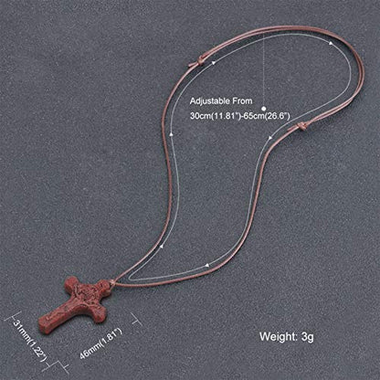 COTTVOTT Wood Orthodox Cross Pendant Necklace Christian Crucifix Necklace Prayer Jesus for Women Men - style: F-Red Color
