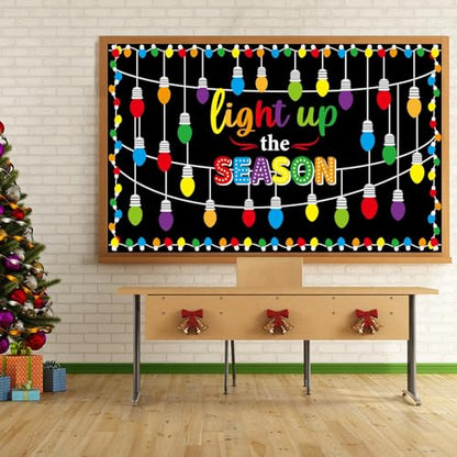 Christmas Bulletin Board Decorations Light Up The Season Classroom Paper Cutouts Christmas Light Bulb Inspirational Decor for Holiday Sunday School Classroom Chalkboard Wall Decor Teacher Supplies - style: Light Up The Season