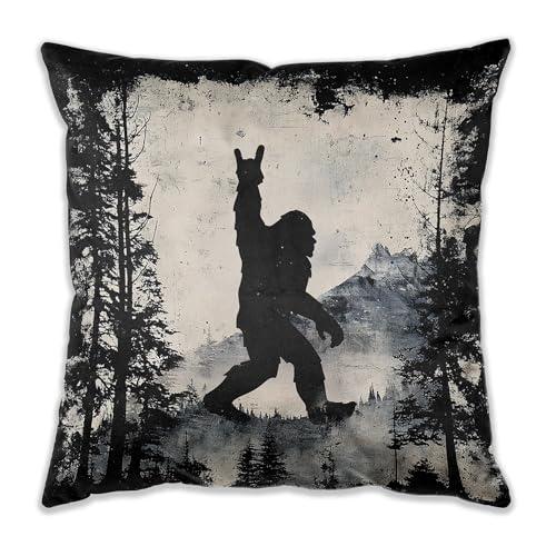 Funny Bigfoot Pillow Cover 18x18, Vintage Sasquatch Forest Decor, Rustic Funny Decorative Throw Pillow Cover for Home Bedroom Living Room Sofa Couch - color: 34 Color