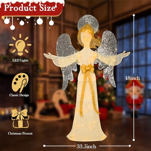 4 FT Lighted Christmas Angel, 3D Pre‑Lit Outdoor Yard Decor - size: 48''*33.5''