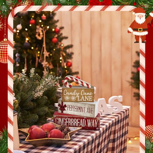 Moucuny 4 Pcs Christmas Table Decor Wooden Candy Cane Decoration Farmhouse - style: Candy Cane