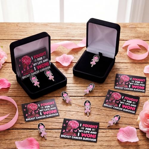 Quelay 30 Set Breast Cancer Awareness Pins for Black Women Bulk Pink Ribbon Brooches with Cards Breast Cancer Survivor Jewelry Accessories Gifts for Charity Public Fundraiser Events - style: African Breast Cancer Awareness