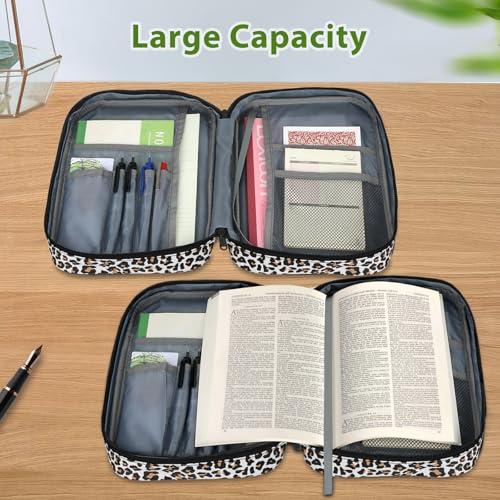 GERMUN Bible Cover with Durable Handle, Carrying Book Case Church Bag Bible, Protective with Zippered Pocket, Bible Study Accessories Supplies, Book Protector for Book Lovers, Leopard print - color: Leopard print