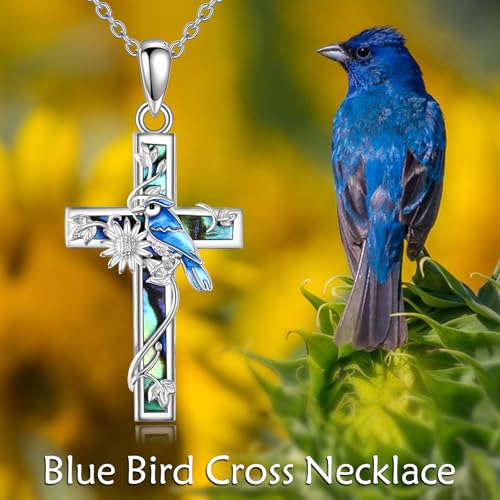 YFN Cross Necklace Sterling Silver Religious Cross Pendant Jewelry Christian Gifts for Women Men - style: F. Blue Jay