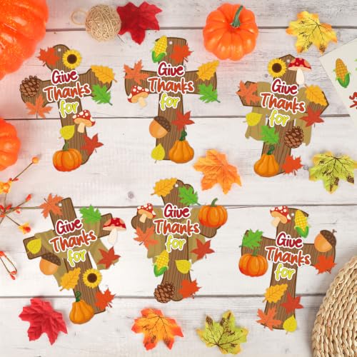 COCHIE 36 Sets Thanksgiving Crafts for Kids Fall Hanging Crafts Sunday School Craft for Kids DIY Christian Cross Crafts Religious Give Thanks Hanging Ornament for Classroom Home Church Party Activity