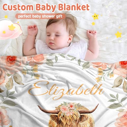 Personalized Baby Highlander Cow Blanket for Girls with Name - color: Highlander Cow