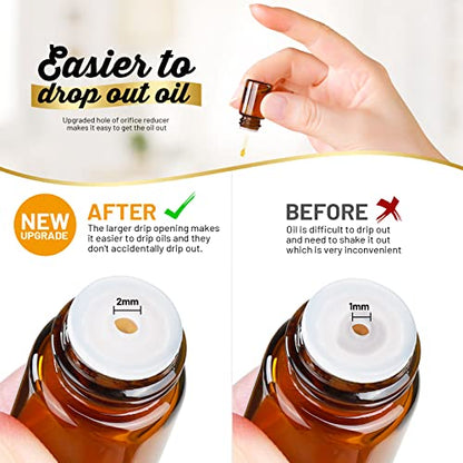 Teenitor 100Packs Essential Oil Bottles, Amber Glass Bottle, Essential Oil Bottle 2Ml Bottles, Small Oil Vial Sample Bottles 2ML 0.068OZ - size: 2ML