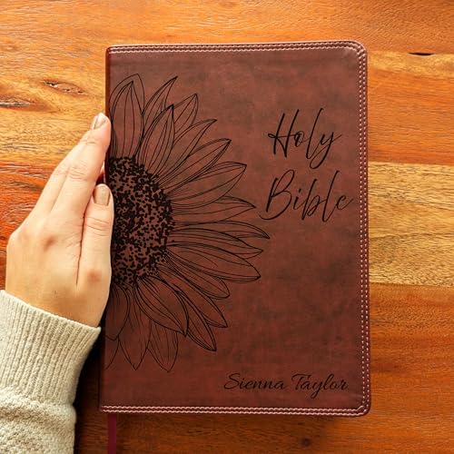 SacredBound Personalized ESV Super Giant Print Bible – Burgundy TruTone Faux Leather | Custom Name Engraved | English Standard Version with 17-Point Font & Full-Color Maps (Sunflower Holy Bible)