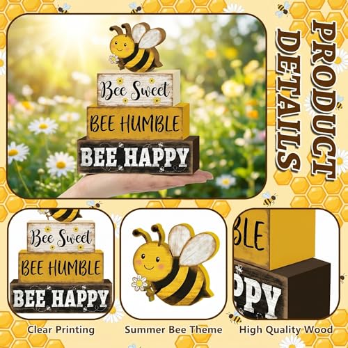 Britimes Tiered Tray Decor Set, 4 Pack, Wooden Table Sign, Bumble Bee - style: Bee