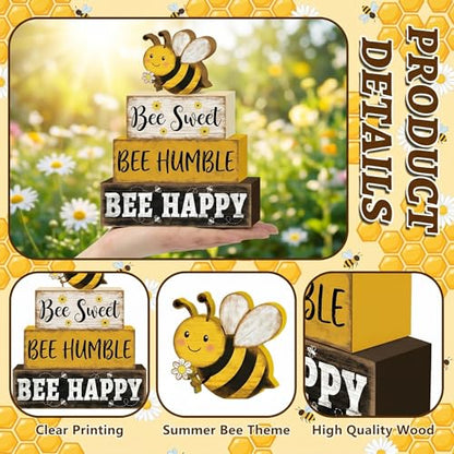 Britimes Tiered Tray Decor Set, 4 Pack, Wooden Table Sign, Bumble Bee - style: Bee