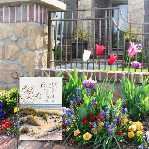 Christian Garden Flag 12x18 Inch Double Sided Be Still and Know Psalm 46:10 Scripture Bible Verse Religious Yard Flag Lawn Garden Porch Decor