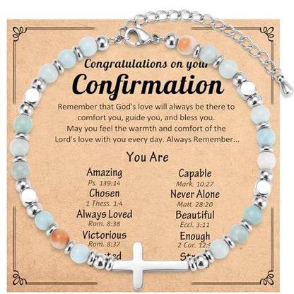 Christian Cross Bracelet for Girls Women, Easter Basket Stuffers - color: Confirmation