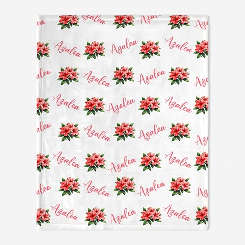 Personalized Floral Name Blanket, Custom Floral Name Design Azalea, Soft Nursery Throw, Newborn Birthday Baptism Christening Keepsake - color: #Ver8