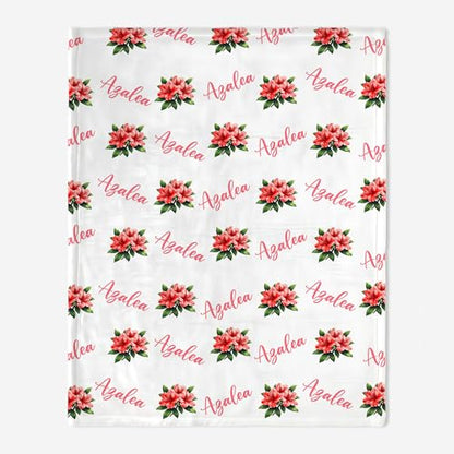 Personalized Floral Name Blanket, Custom Floral Name Design Azalea, Soft Nursery Throw, Newborn Birthday Baptism Christening Keepsake - color: #Ver8