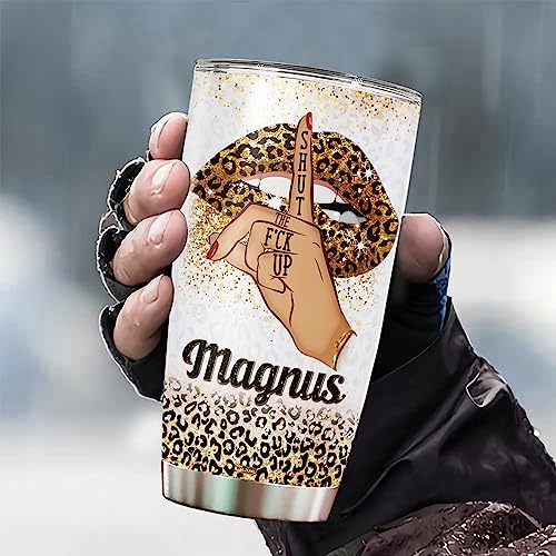 WAZONE Personalized Leopard Sexy Lips Print Tumbler Cup With Lid Custom Name Mothers Day Christmas Birthday Gifts for Women Mom Bestie Friends Stainless Steel 20oz 30oz Inspirational Present - color: Leopard