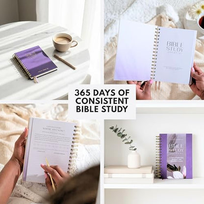 Bible Study Journal – A Year of Reflection, Renewal & Spiritual Growth | 365-Day Guided Scripture Study, Prayer Tracker & Weekly Reflection Prompts | A5 Spiral, Minimalist & Elegant Design - color: Light Purple