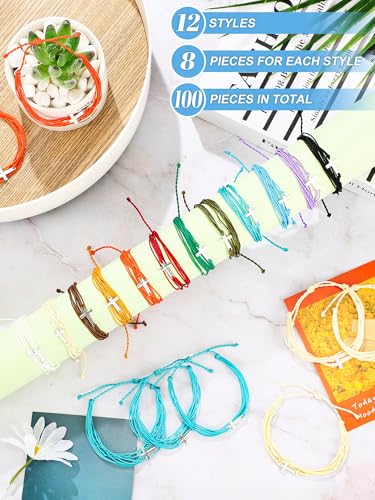 Janmercy 100 Pcs Cross Bracelet Christian Braided Adjustable Women Men