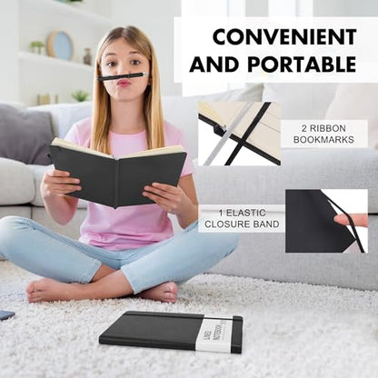 Aodaer 1 Set Lined Notebook Journal with Pen A5 Notebooks 100 GSM College Ruled Hardcover Notebook PU Leather Notepad with Pen Holder for Office School, 5.7 x 8.3 Inches, Black - color: Black