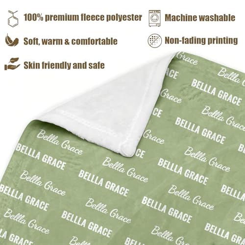 Ships Next Day, Personalized Baby Blanket with Name - Custom Newborn Hospital Swaddle Blanket, Super Soft Plush Flannel Baby Gift for Birth Announcement Shower Easter Gifts for Toddler Kids - color: Light Green
