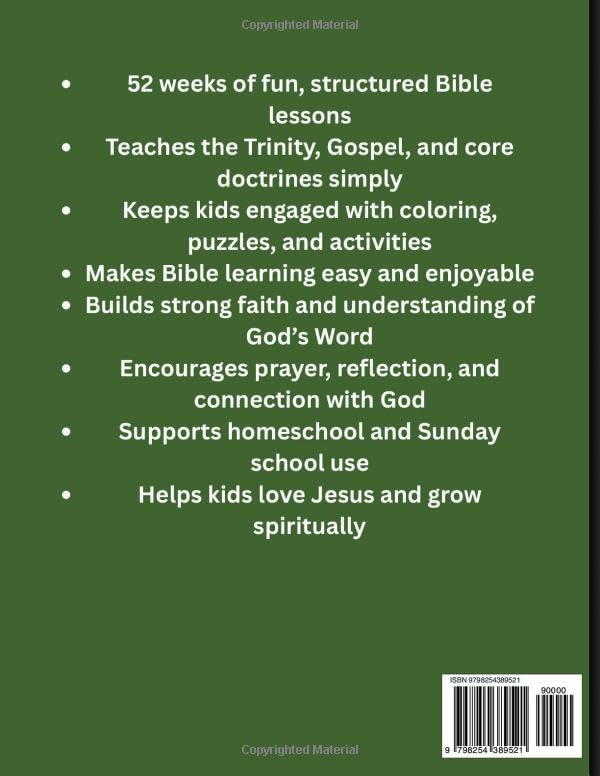 Bible Activity Workbook for Kids Ages 5–13 king james version: A 52-Week Christian Coloring & Activity Workbook Teaching the Trinity, Gospel, and Big Doctrines to Help Children Understand the Bible,