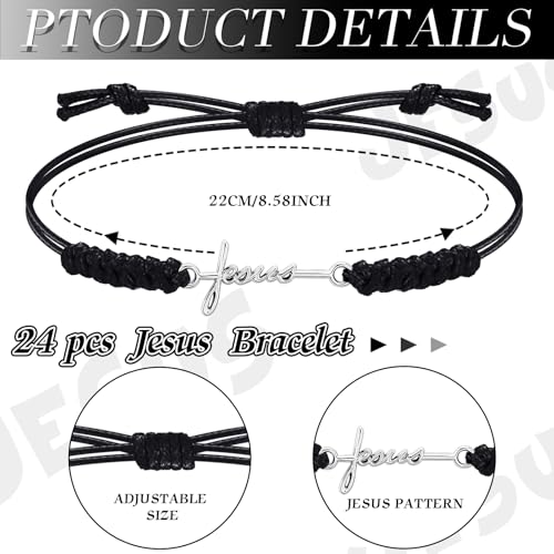 Tondiamo 24 Pcs Jesus Cross Bracelets Inspirational Birthday Jewelry Gifts Bulk Stainless Steel Hope Charm Adjustable Faith Bracelet Religious Gifts for Women Christian