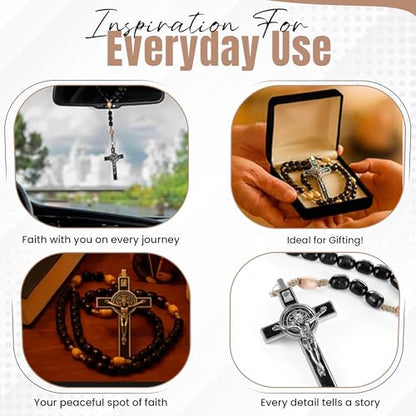 SANCTUM VERITAS Catholic Rosary Necklace | Large Italian Prayer Beads Gift - style: Black Wood