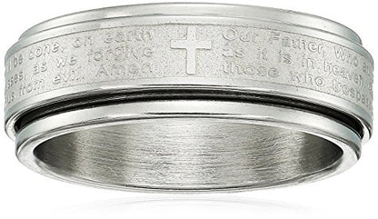 Amazon Essentials Steeltime Men's 18k Gold Plated Our Father Prayer Spinner Band Ring , (previously Amazon Collection) - color: Silver