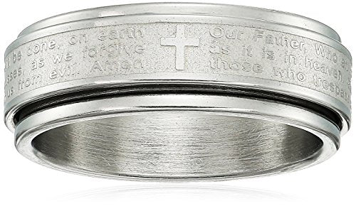 Amazon Essentials Steeltime Men's 18k Gold Plated Our Father Prayer Spinner Band Ring , (previously Amazon Collection) - color: Silver