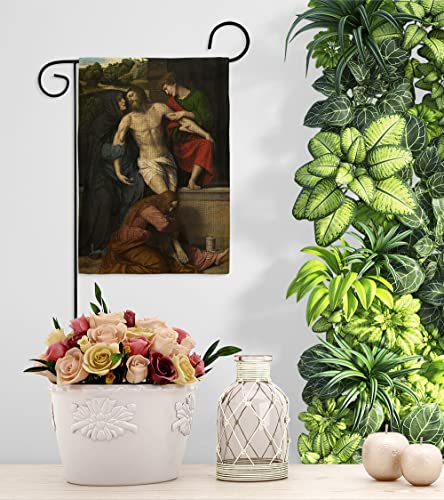 Pietà Burlap Garden Flag Set Wall Hanger Religious Faith Hope Grace Peace Dove Christian Religion Easter House Decoration Banner Small Yard Gift Double-Sided, Made in USA
