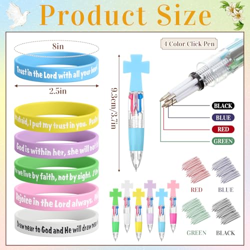 Kosiz 72 Pcs Sunday School Prizes, 36 Bible Verse Jesus Bracelets 36 Cross Ballpoint Pens, Religious Gifts Bulk for Christian Party Favors, Church Events, Vbs, Christian Gifts for Back to School