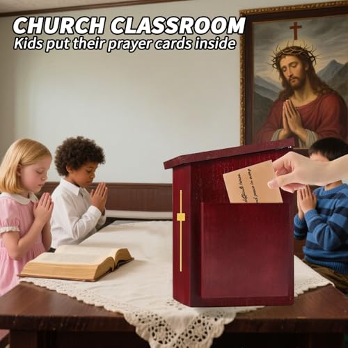 Offering Boxes for Church, Prayer Request Box with Slot and Lock - Wood Gold Cross Collection Fundraising Box Donation Charity Church Tithes - color: Dark Mahogany-1