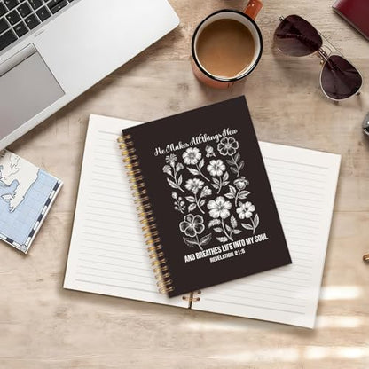 Boho Black Floral Christian Prayer Notebook Journal, Christian Gifts, Religious Bible Verse Spiral Hardcover Notebook Journal for Study Office Work, 5.5x8.3 Inch - color: Black Flowers & Bible