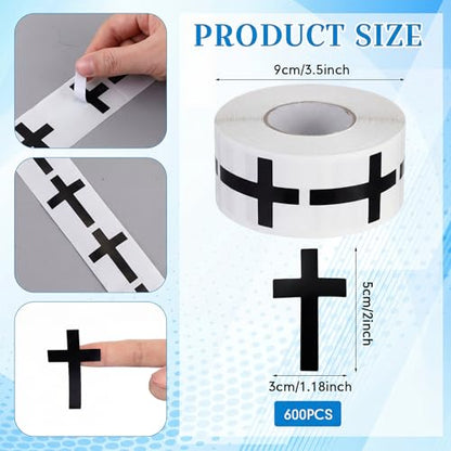 Faccito 600pcs Cross Stickers Crosses Christian Stickers, Black - color: Black