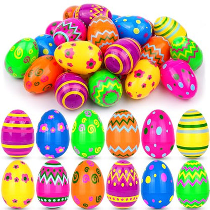 48 PCS 3.1" Plastic Printed Easter Eggs Bulk, Bright Colorful Fillable Empty Easter Eggs Bulks for Egg Hunt, Kids Easter Basket Stuffers Fillers Classroom Prizes Rewards Party Favors for Boys Girls - style: 48 PCS 3.1" Printed Easter Eggs