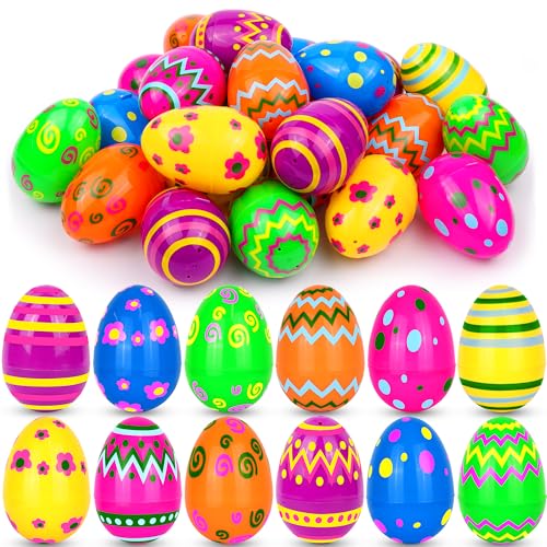 48 PCS 3.1" Plastic Printed Easter Eggs Bulk, Bright Colorful Fillable Empty Easter Eggs Bulks for Egg Hunt, Kids Easter Basket Stuffers Fillers Classroom Prizes Rewards Party Favors for Boys Girls - style: 48 PCS 3.1" Printed Easter Eggs