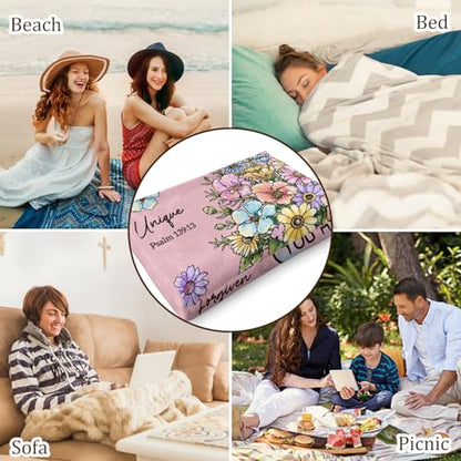Christian Birthday Gifts for Women, Christian Religious Blanket with Flower - color: Pink, size: 80"x60"