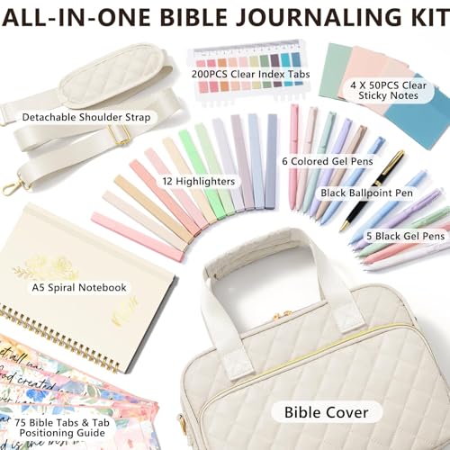 Bible Cover Case for Women, Bible Tote Bag w/Study Supplies Journaling Kit
