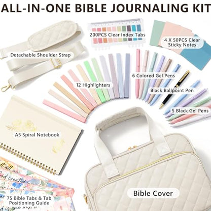 Bible Cover Case for Women, Bible Tote Bag w/Study Supplies Journaling Kit